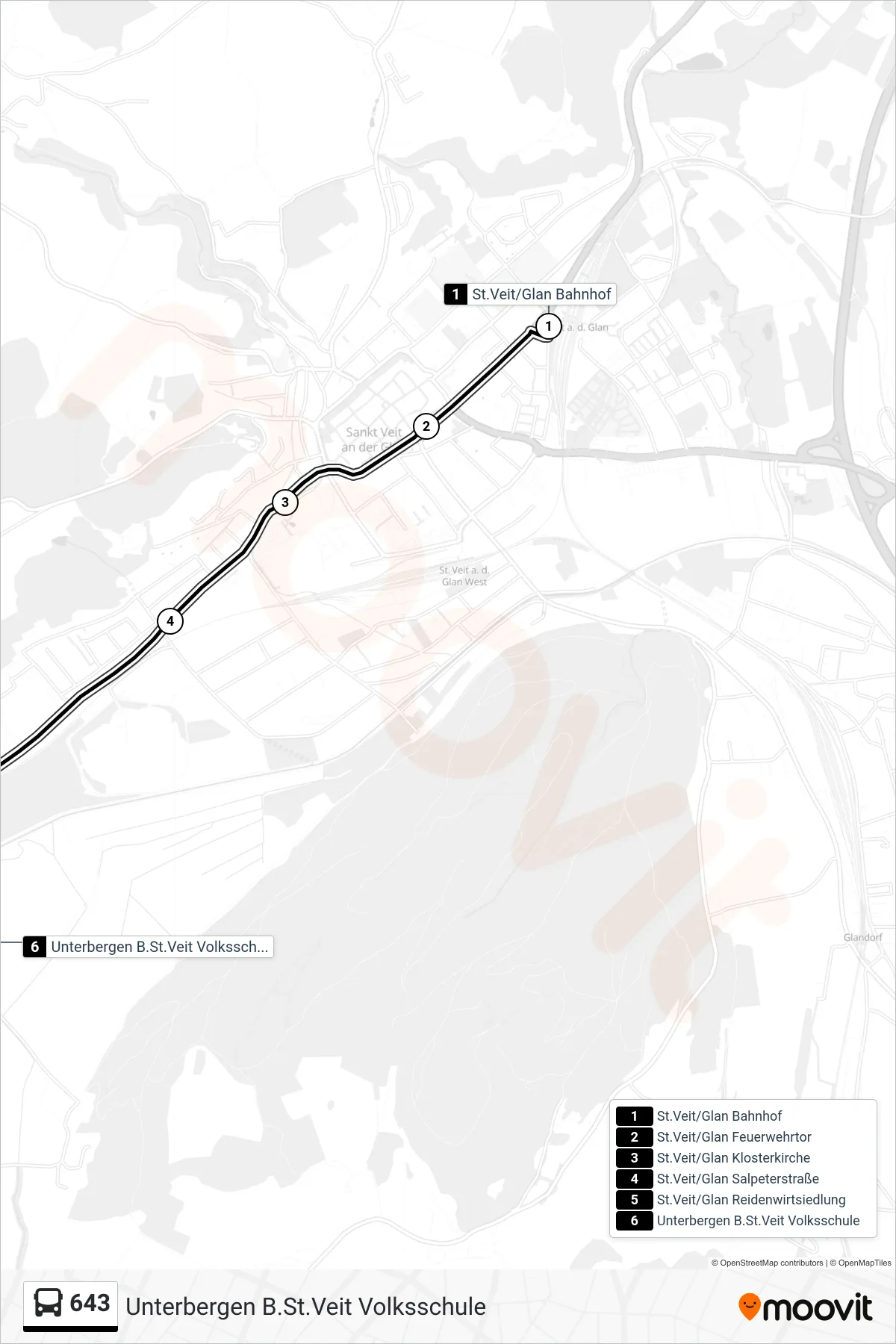 Linie 643 (Tram) Richtung Unterbergen B.St.Veit Volksschule: Route und Haltestellen auf der Karte