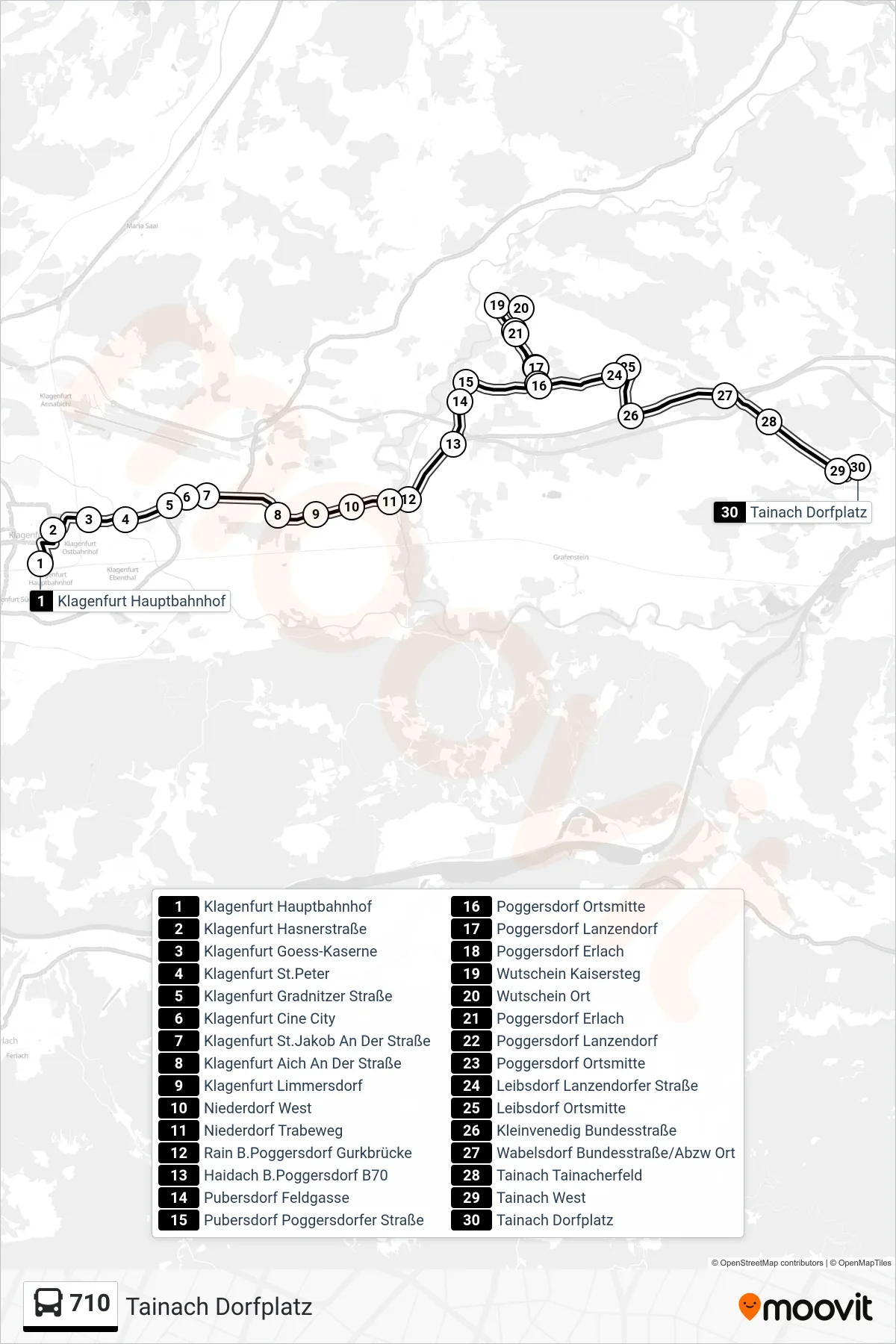 Linie 710 (Tram) Richtung Tainach Dorfplatz: Route und Haltestellen auf der Karte