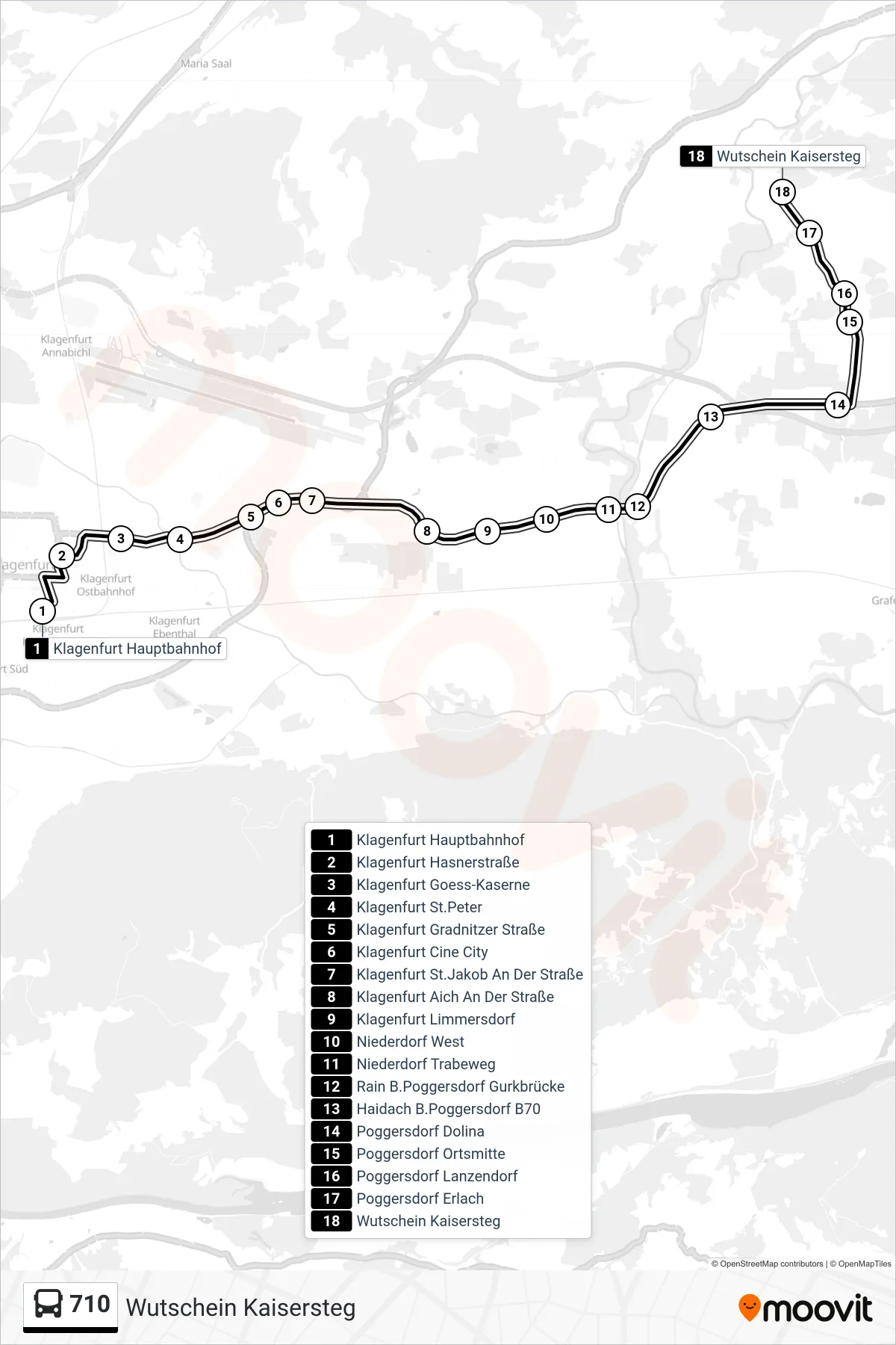 Linie 710 (Tram) Richtung Wutschein Kaisersteg: Route und Haltestellen auf der Karte