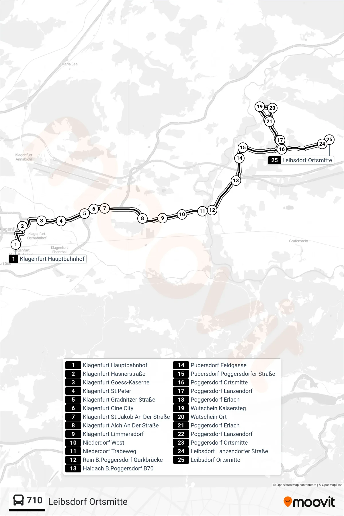 Linie 710 (Tram) Richtung Leibsdorf Ortsmitte: Route und Haltestellen auf der Karte