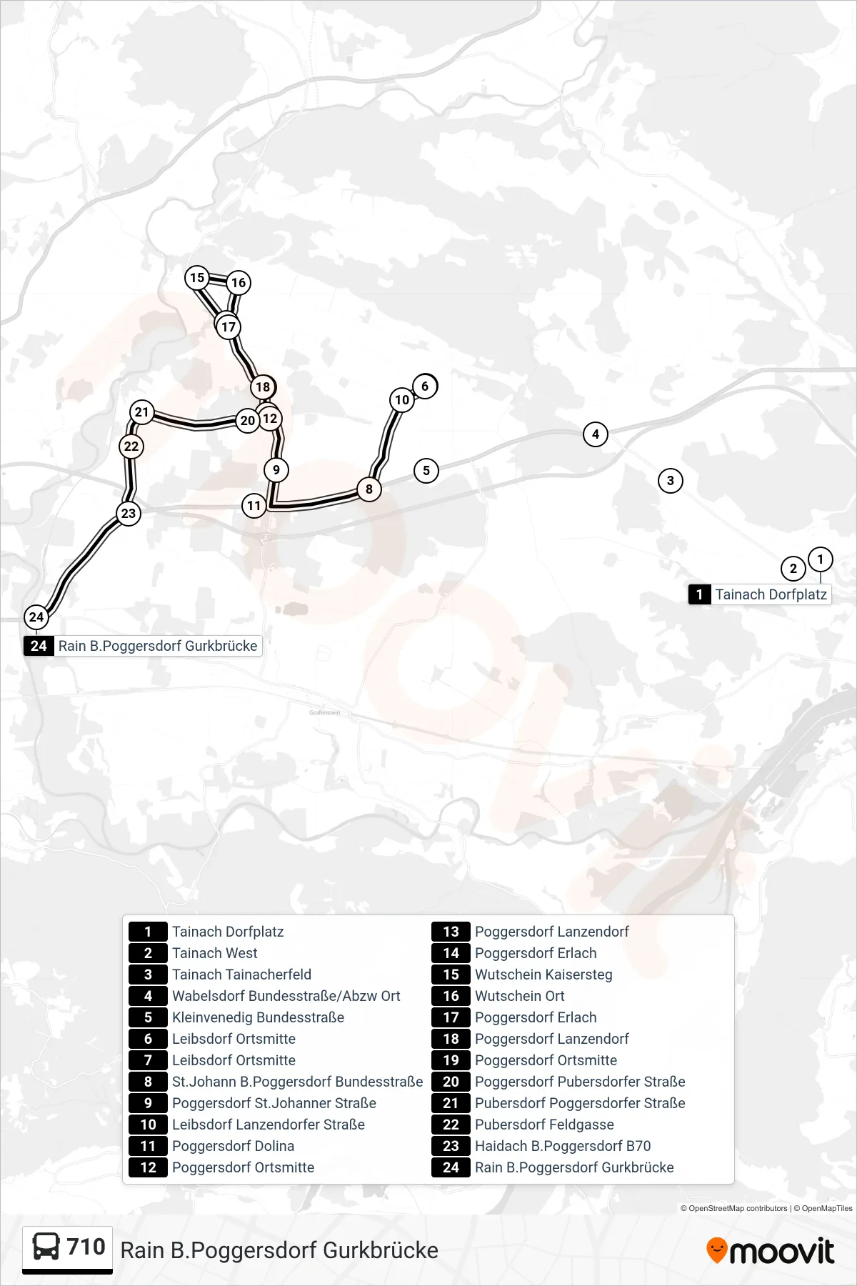710 tram Line (Rain B.Poggersdorf Gurkbrücke) route and stops on a map