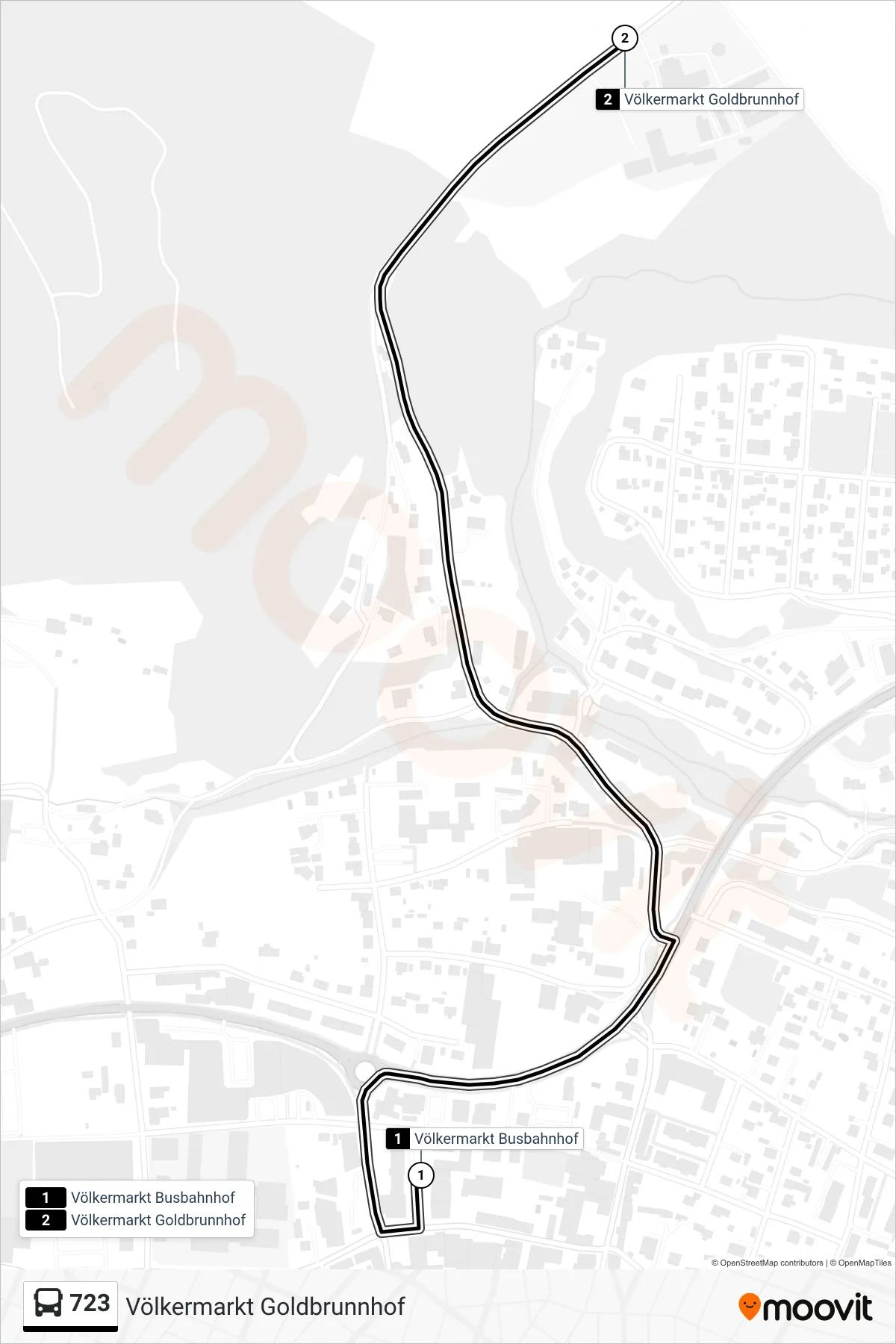 Linie 723 (Tram) Richtung Völkermarkt Goldbrunnhof: Route und Haltestellen auf der Karte