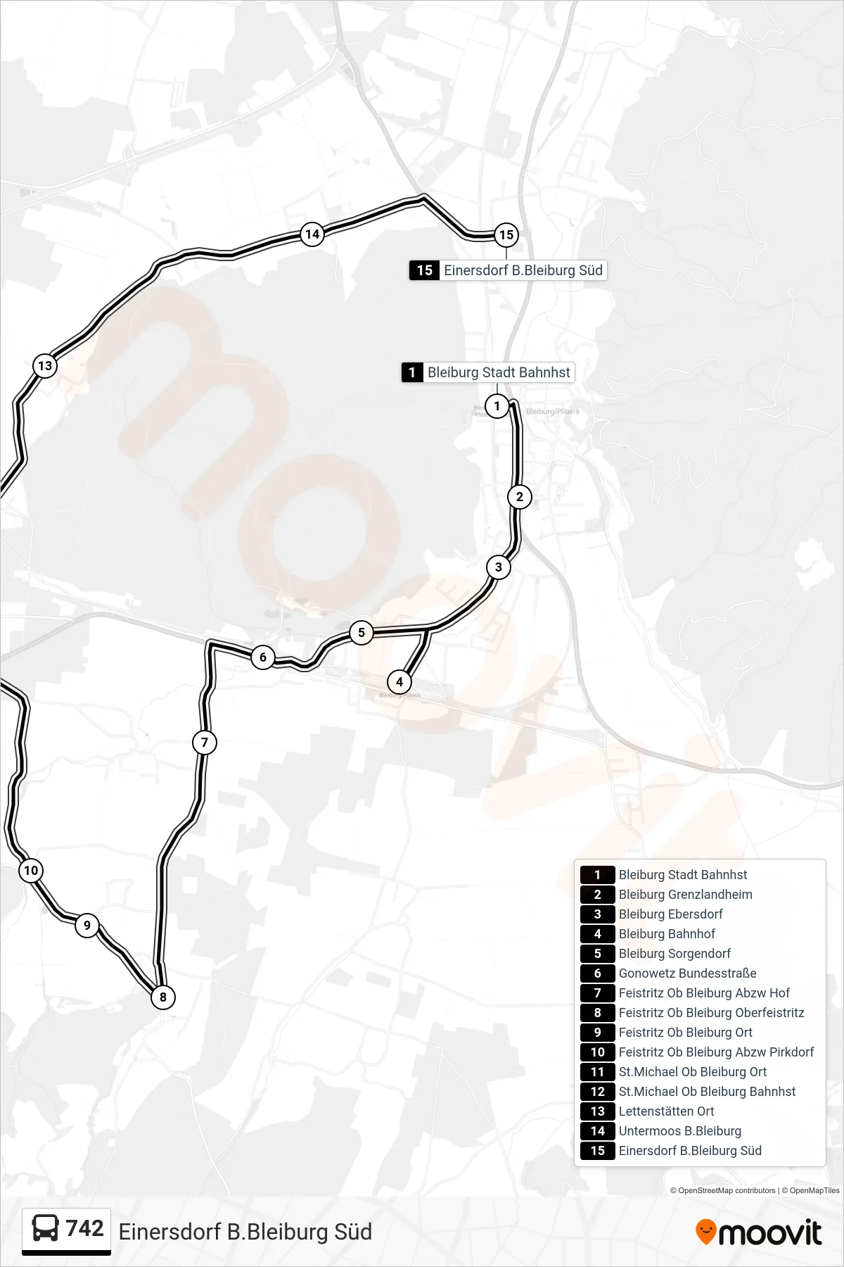 Linie 742 (Tram) Richtung Einersdorf B.Bleiburg Süd: Route und Haltestellen auf der Karte