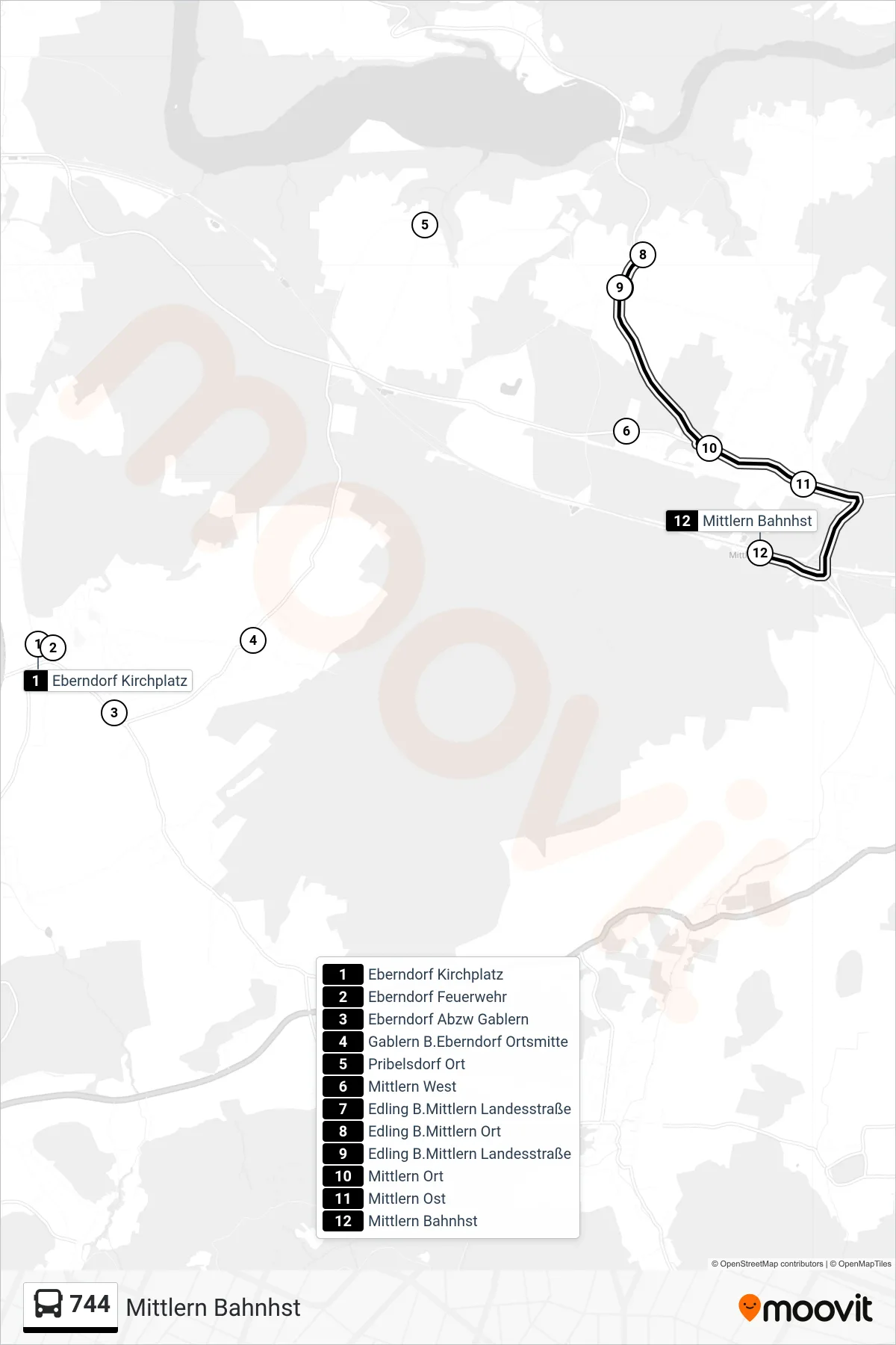 Linie 744 (Tram) Richtung Mittlern Bahnhst: Route und Haltestellen auf der Karte