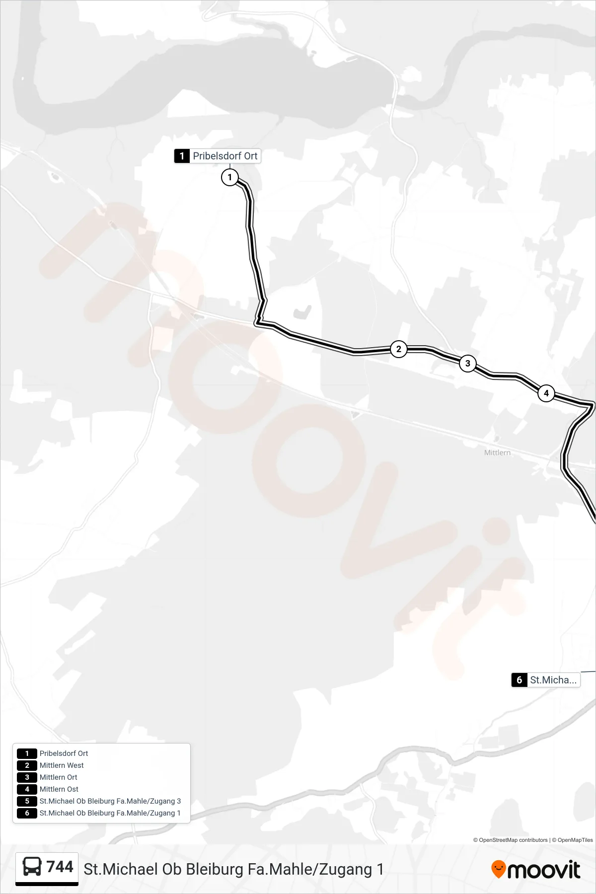 744 tram Line (St.Michael Ob Bleiburg Fa.Mahle/Zugang 1) route and stops on a map