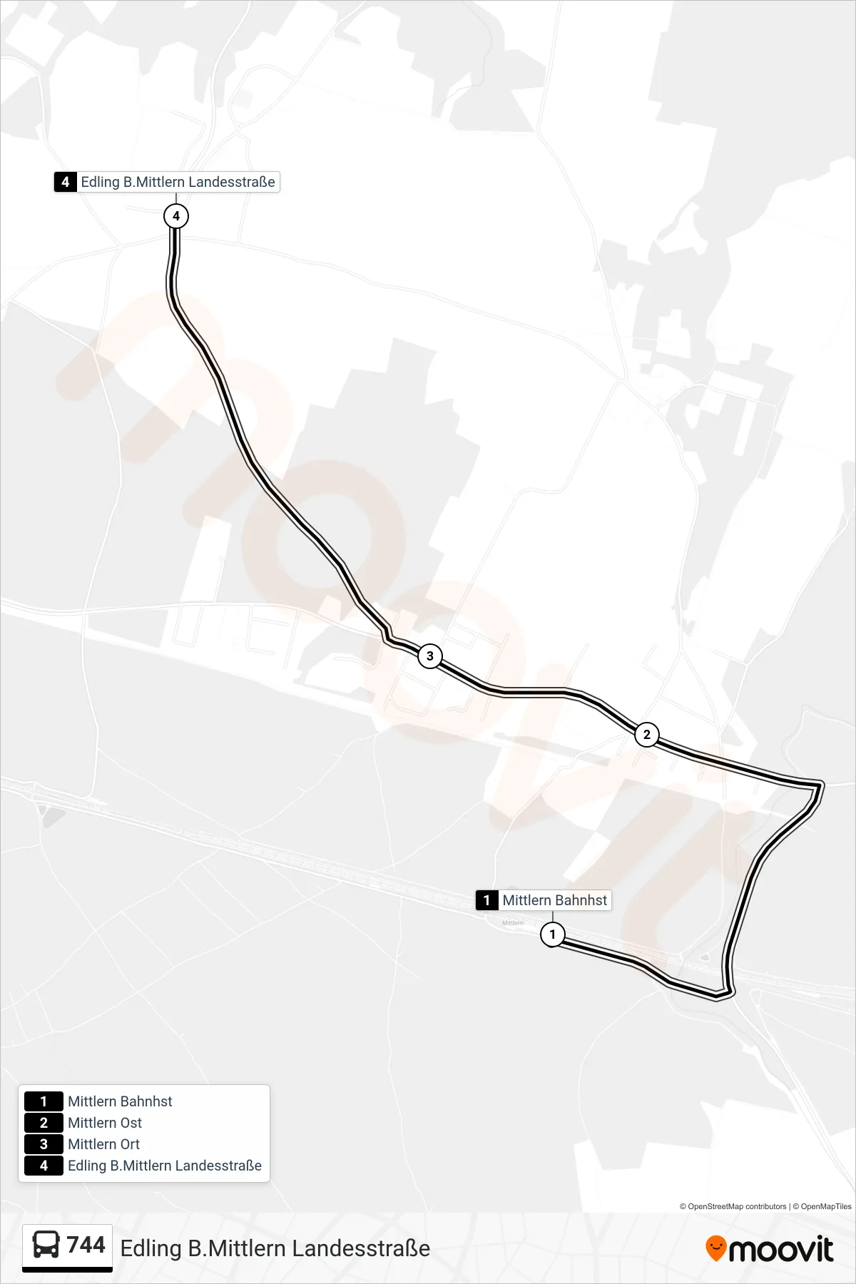 744 tram Line (Edling B.Mittlern Landesstraße) route and stops on a map