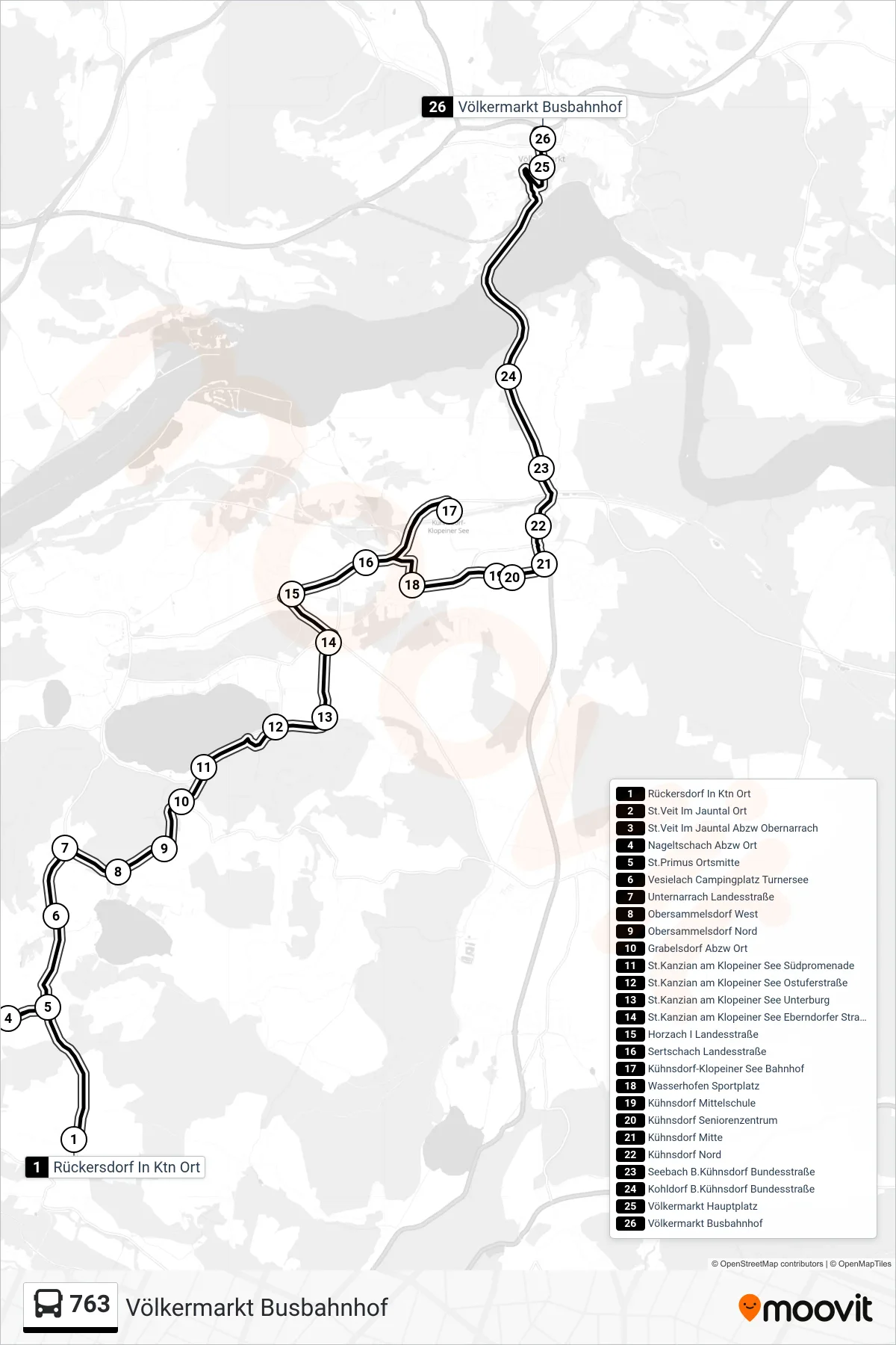 Linie 763 (Tram) Richtung Völkermarkt Busbahnhof: Route und Haltestellen auf der Karte