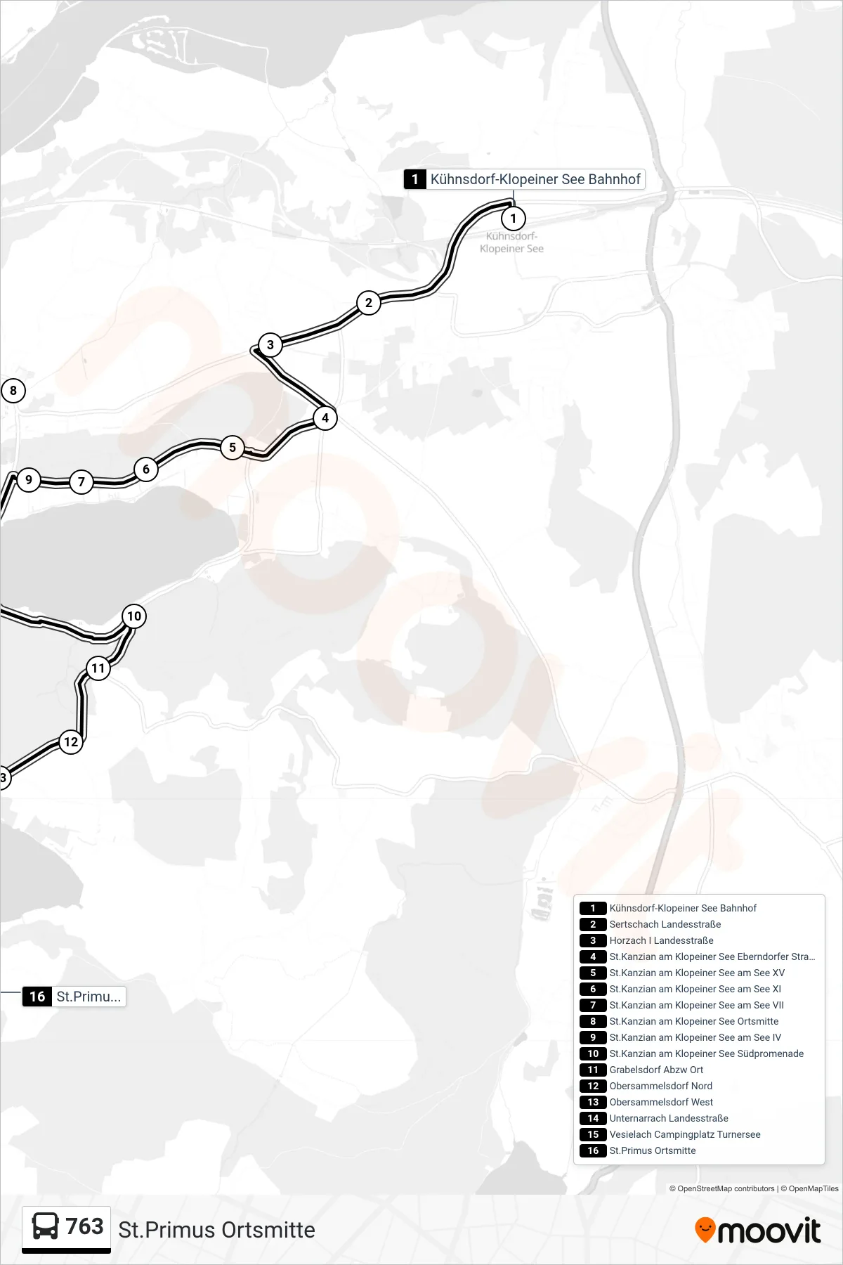 Linie 763 (Tram) Richtung St.Primus Ortsmitte: Route und Haltestellen auf der Karte