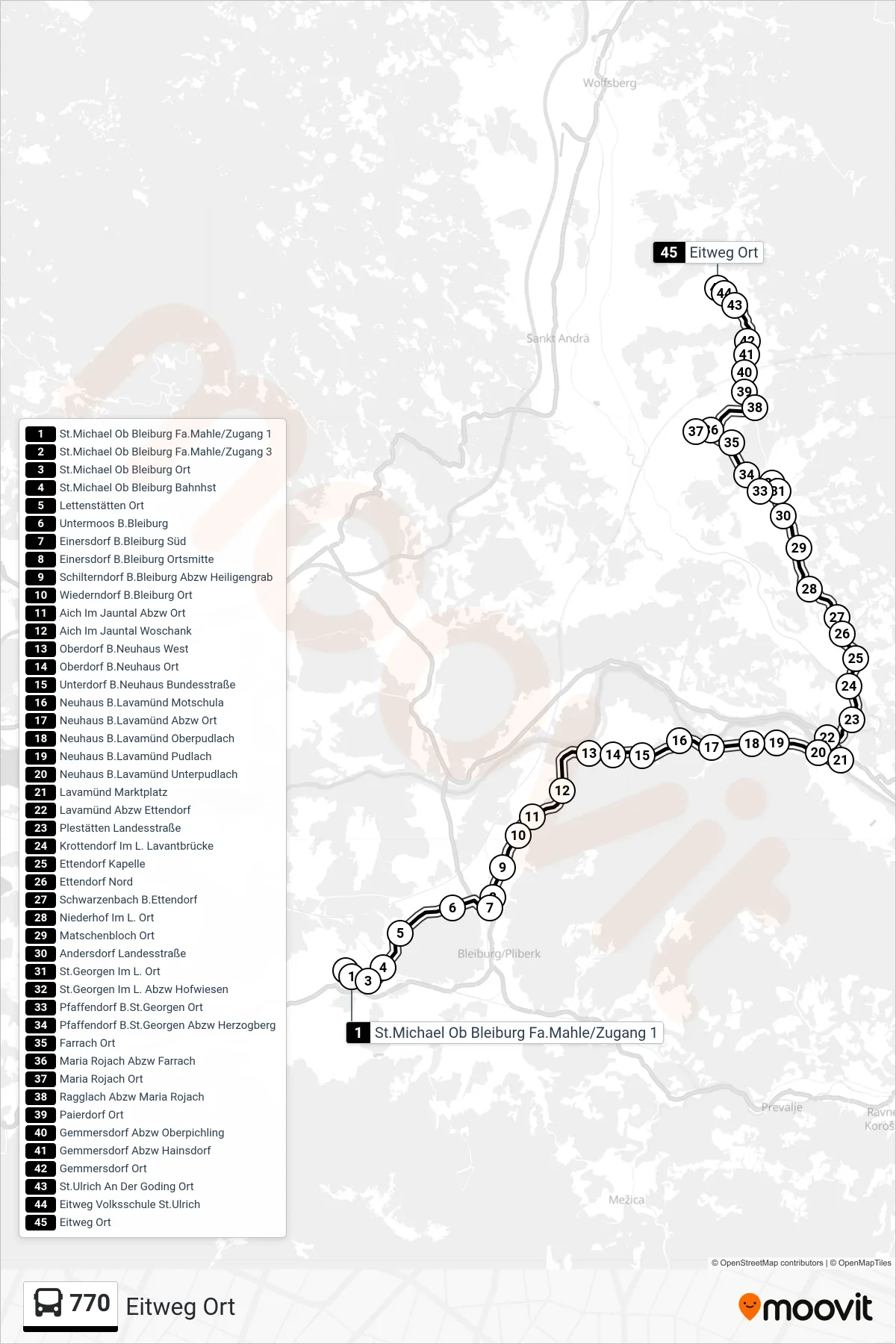 770 tram Line (Eitweg Ort) route and stops on a map