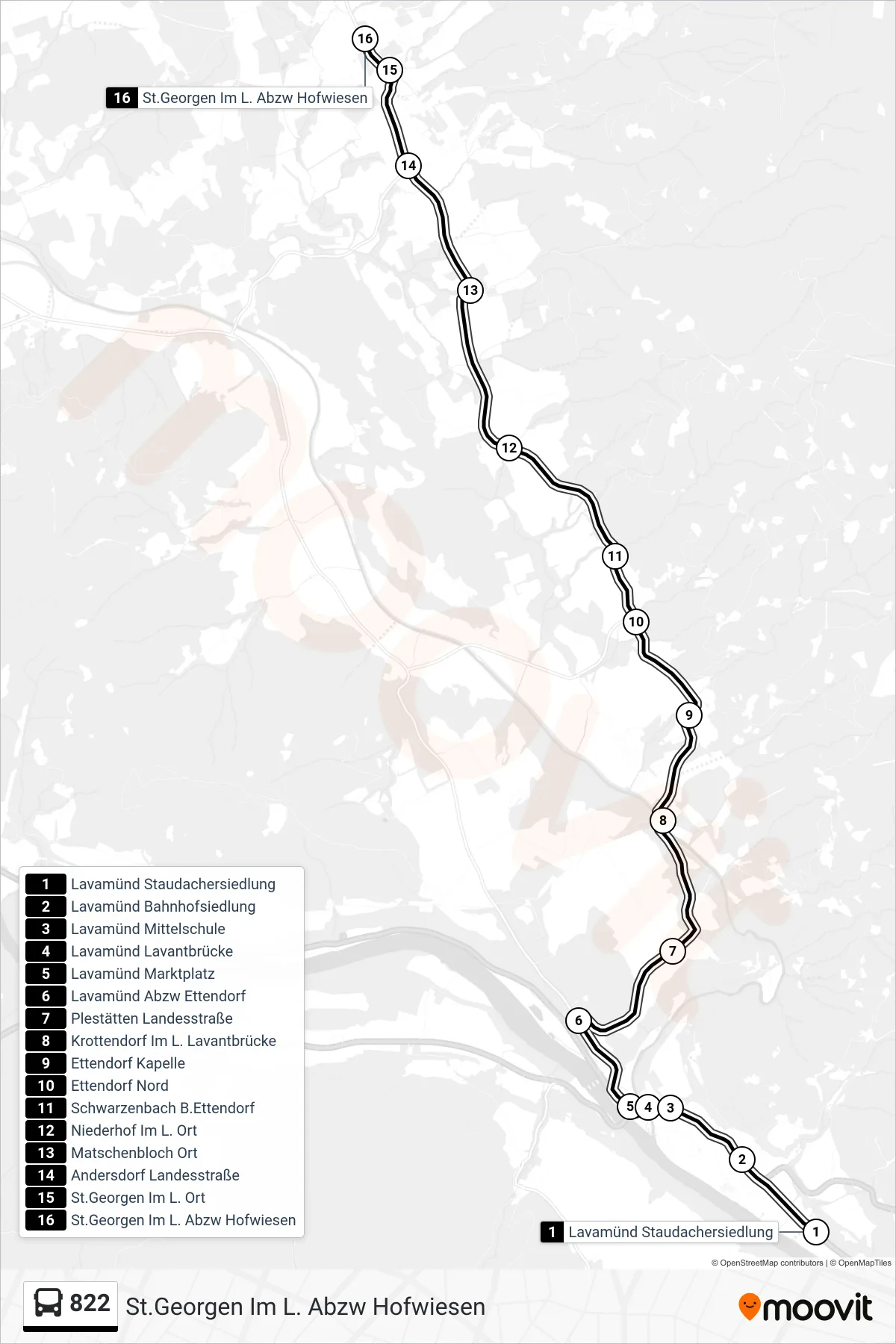 Linie 822 (Tram) Richtung St.Georgen Im L. Abzw Hofwiesen: Route und Haltestellen auf der Karte