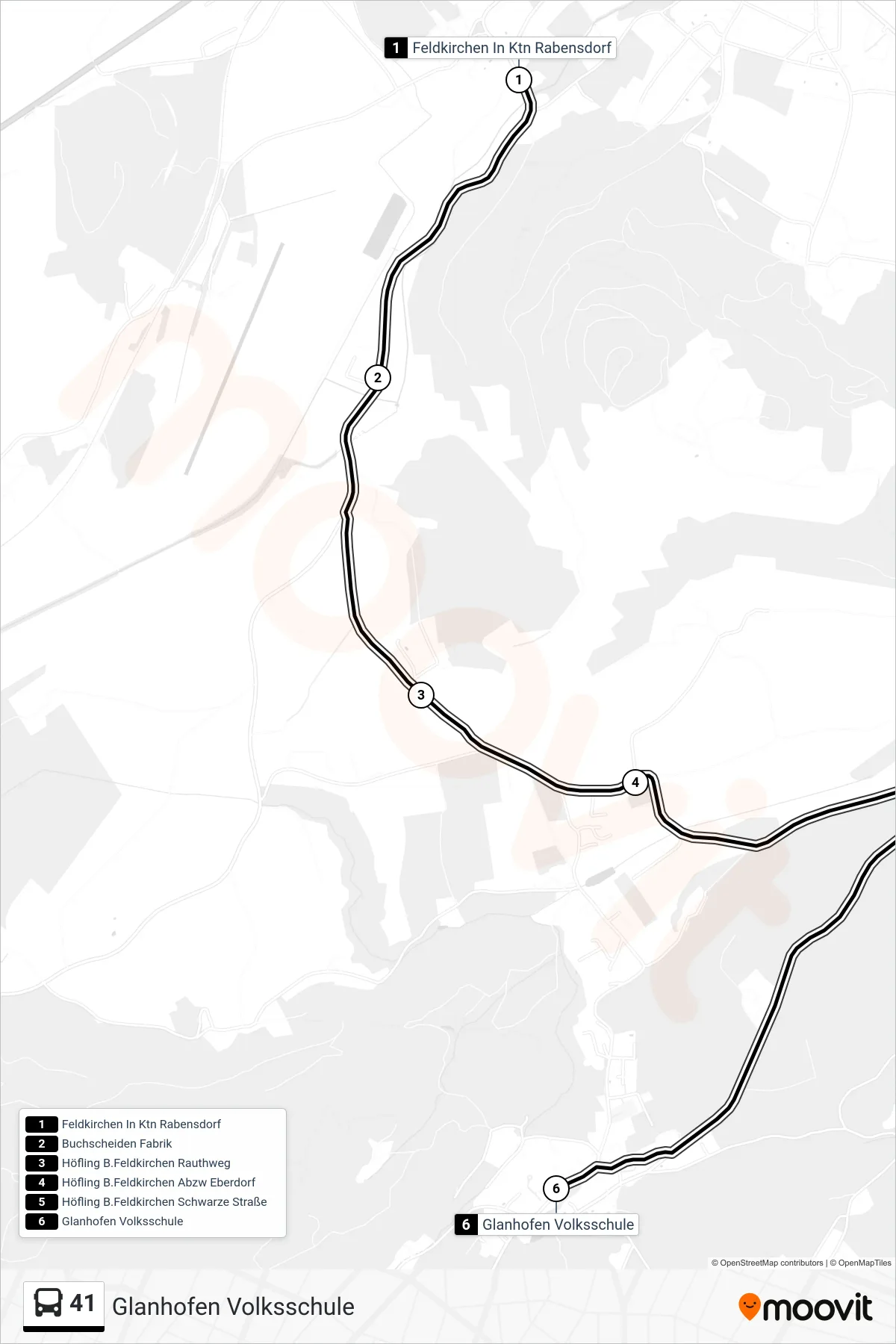 41 bus Line (Glanhofen Volksschule) route and stops on a map
