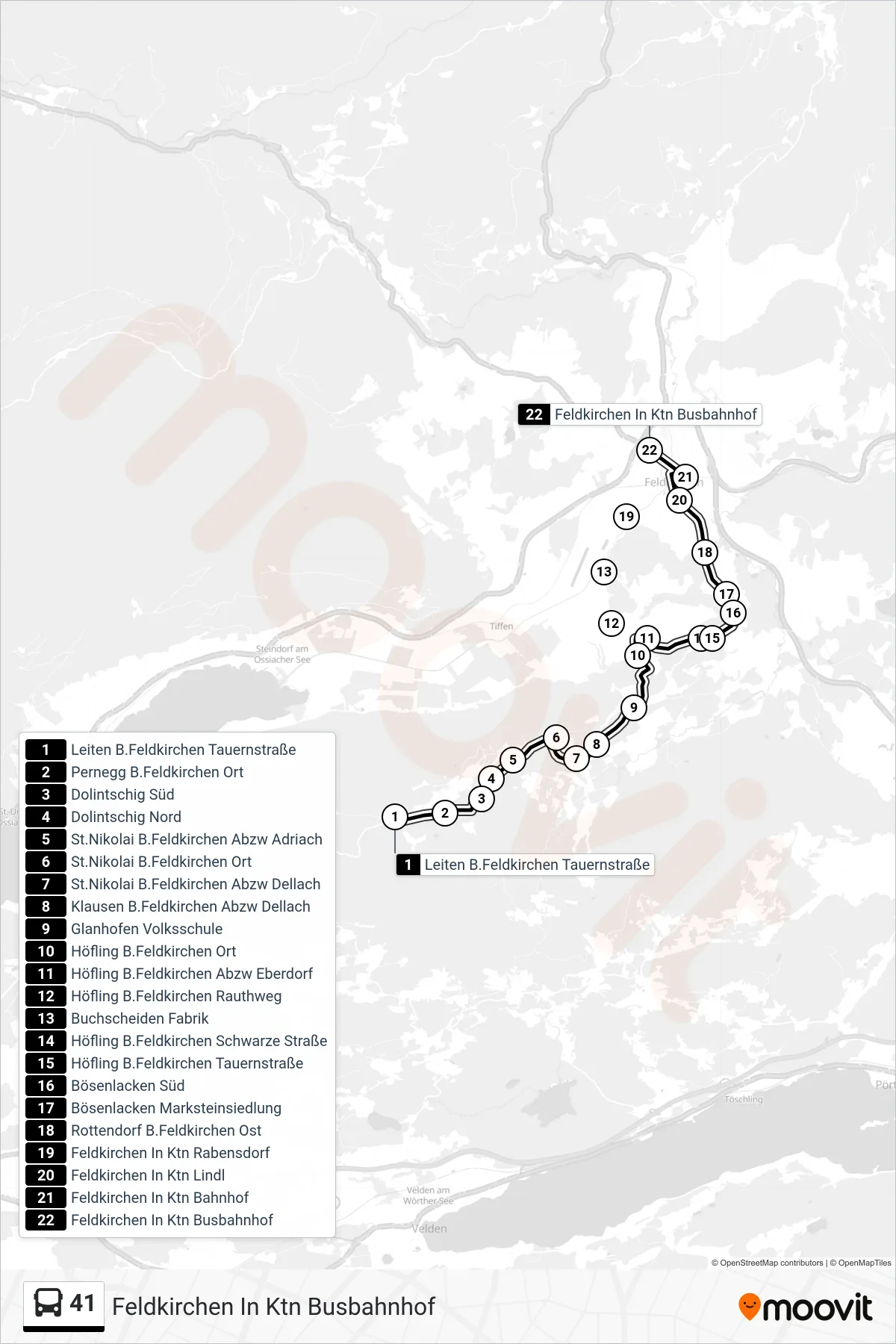 Linie 41 (Bus) Richtung Feldkirchen In Ktn Busbahnhof: Route und Haltestellen auf der Karte