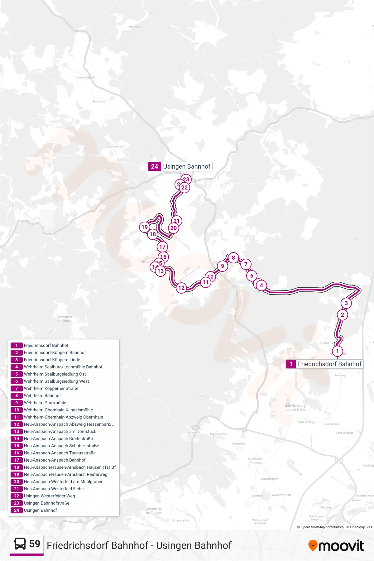 Linie 59 (Bus) Richtung Usingen Bahnhof: Route und Haltestellen auf der Karte