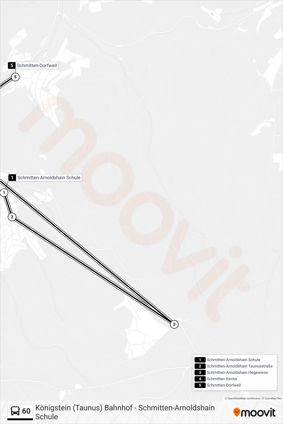60 bus Line (Schmitten-Dorfweil) route and stops on a map