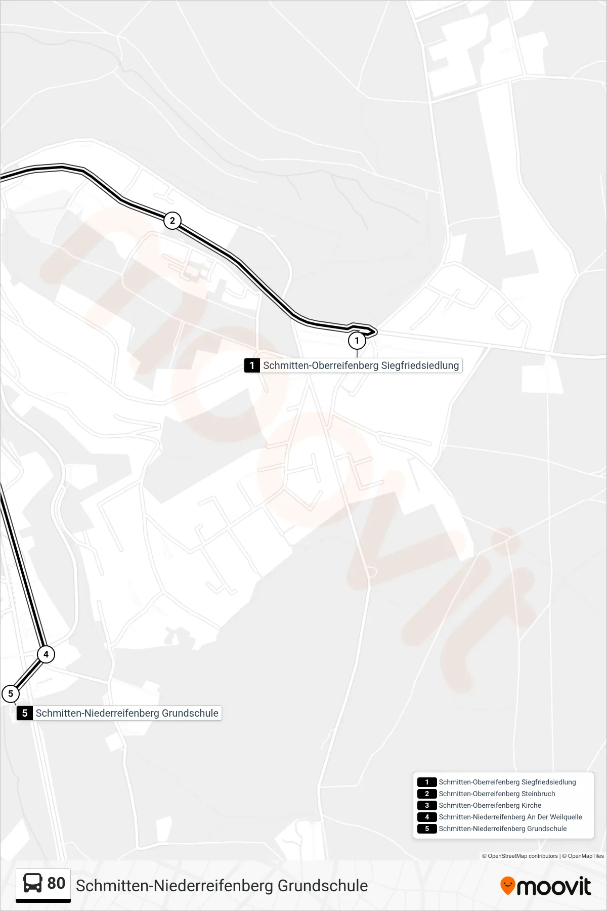 80 bus Line (Schmitten-Niederreifenberg Grundschule) route and stops on a map