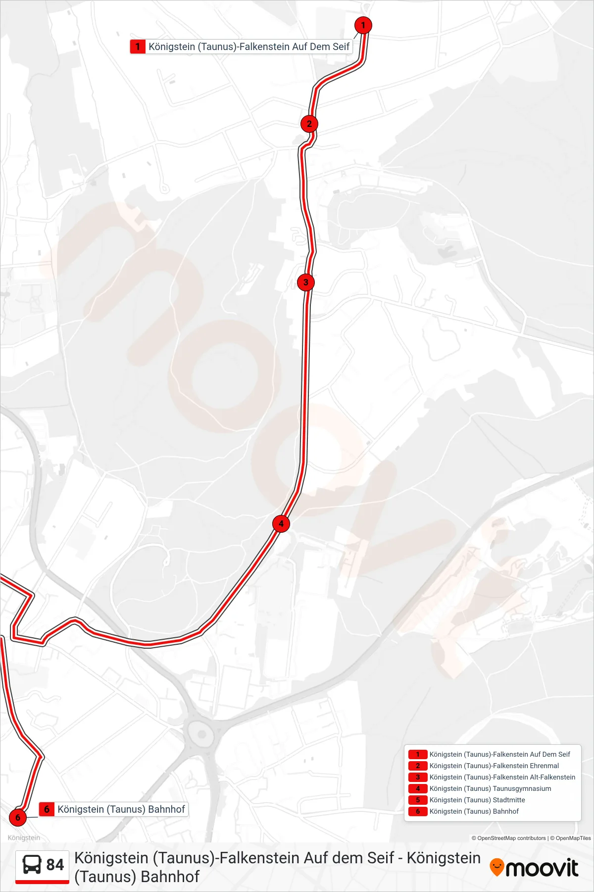 Linie 84 (Bus) Richtung Königstein (Taunus) Bahnhof: Route und Haltestellen auf der Karte