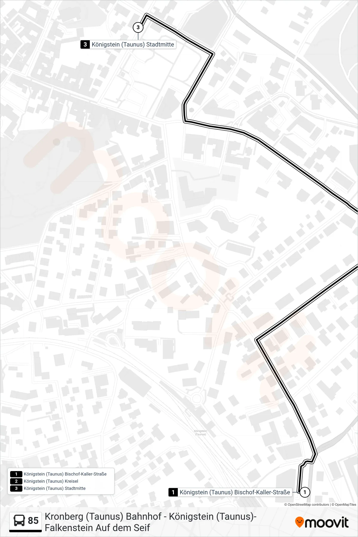 Linie 85 (Bus) Richtung Königstein (Taunus) Stadtmitte: Route und Haltestellen auf der Karte
