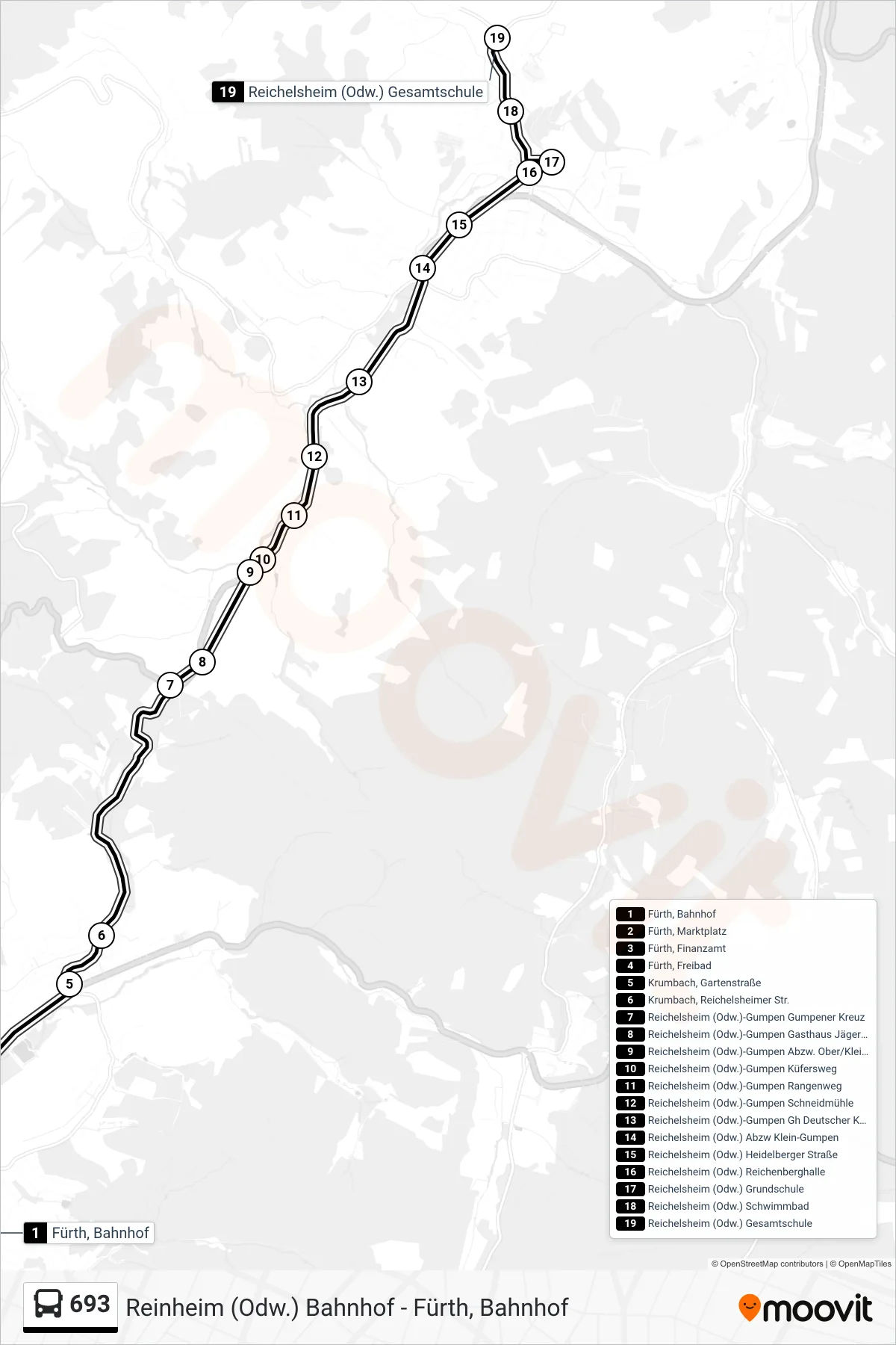 693 bus Line (Reichelsheim (Odw.) Gesamtschule) route and stops on a map