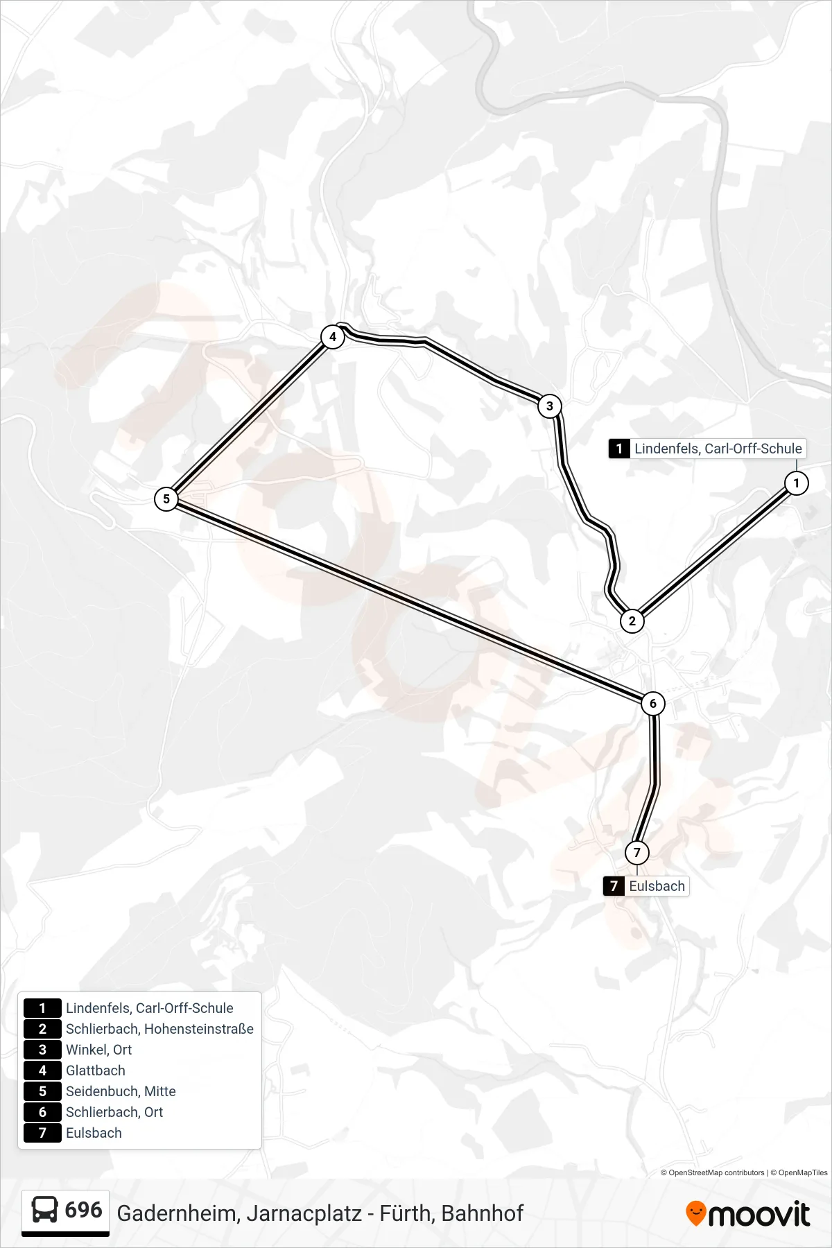 696 bus Line (Eulsbach) route and stops on a map