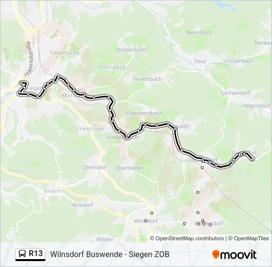 R13 Bus Line Map