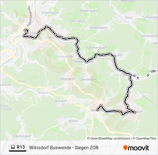 R13 Bus Line Map