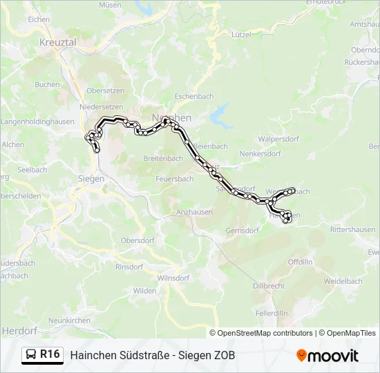 R16 Bus Line Map