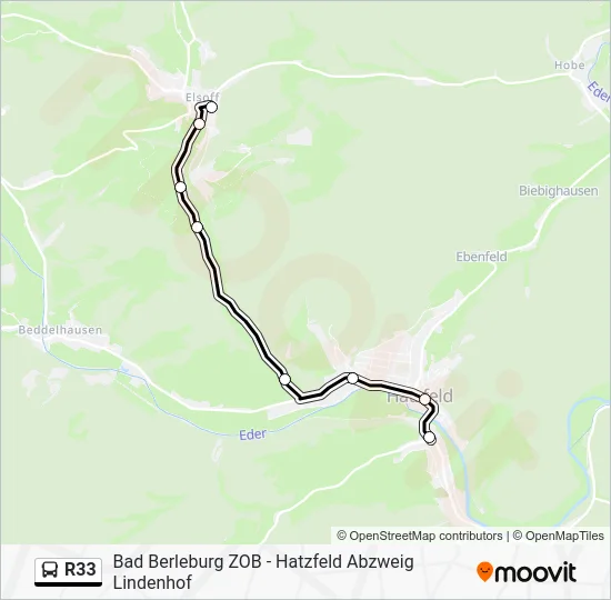 Автобус R33: карта маршрута