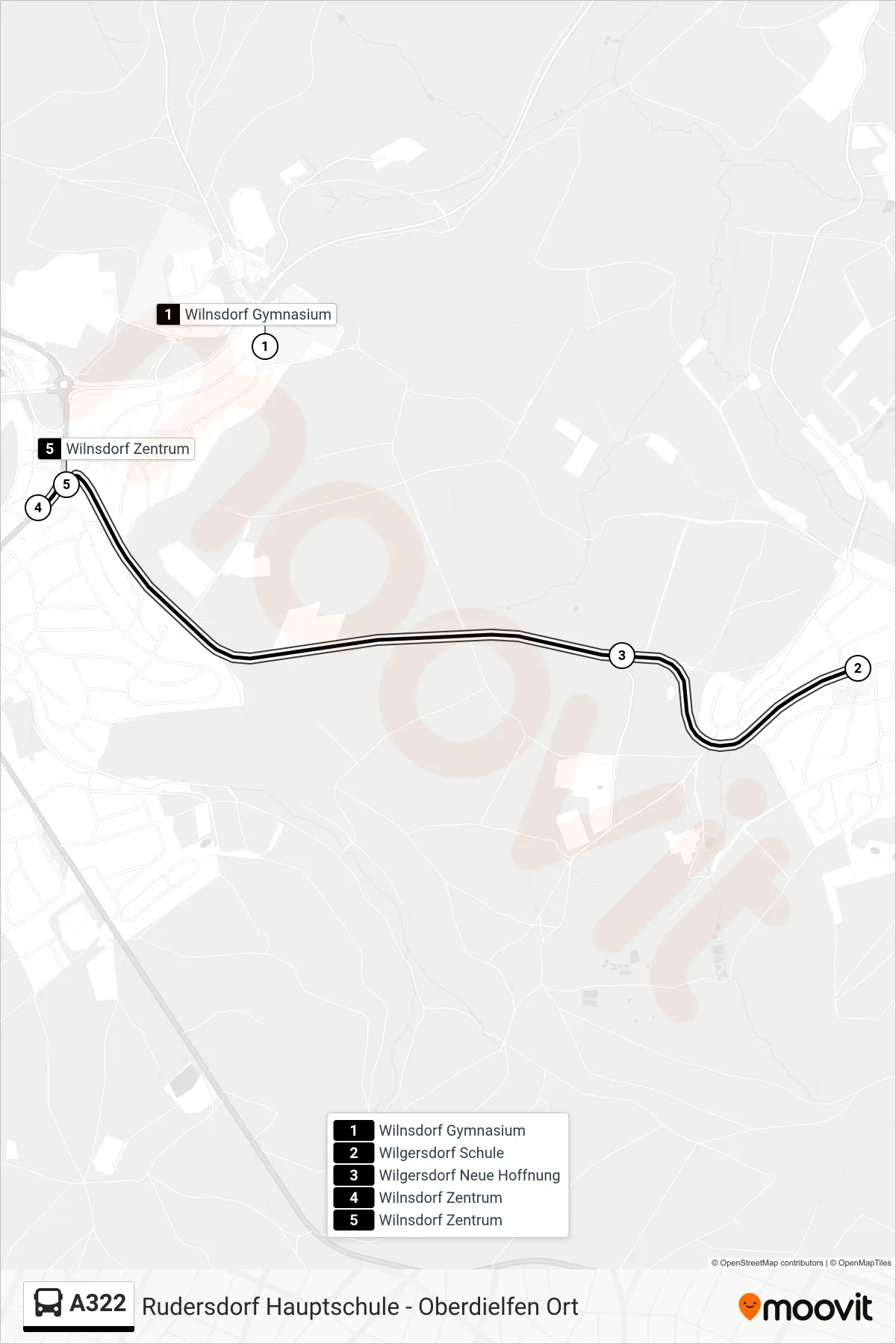 A322 bus Line (Wilnsdorf Zentrum) route and stops on a map