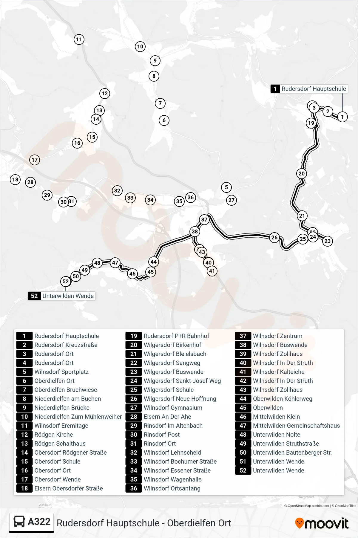 A322 bus Line (Unterwilden Wende) route and stops on a map
