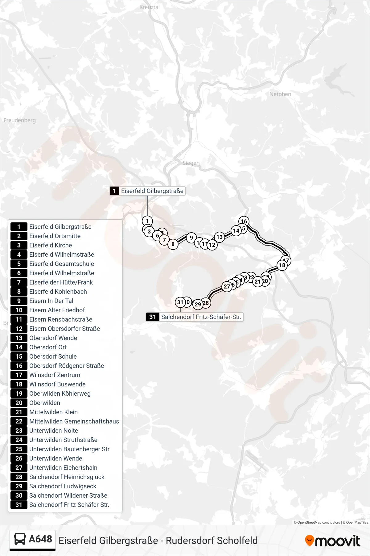Linie A648 (Bus) Richtung Salchendorf Fritz-Schäfer-Str.: Route und Haltestellen auf der Karte