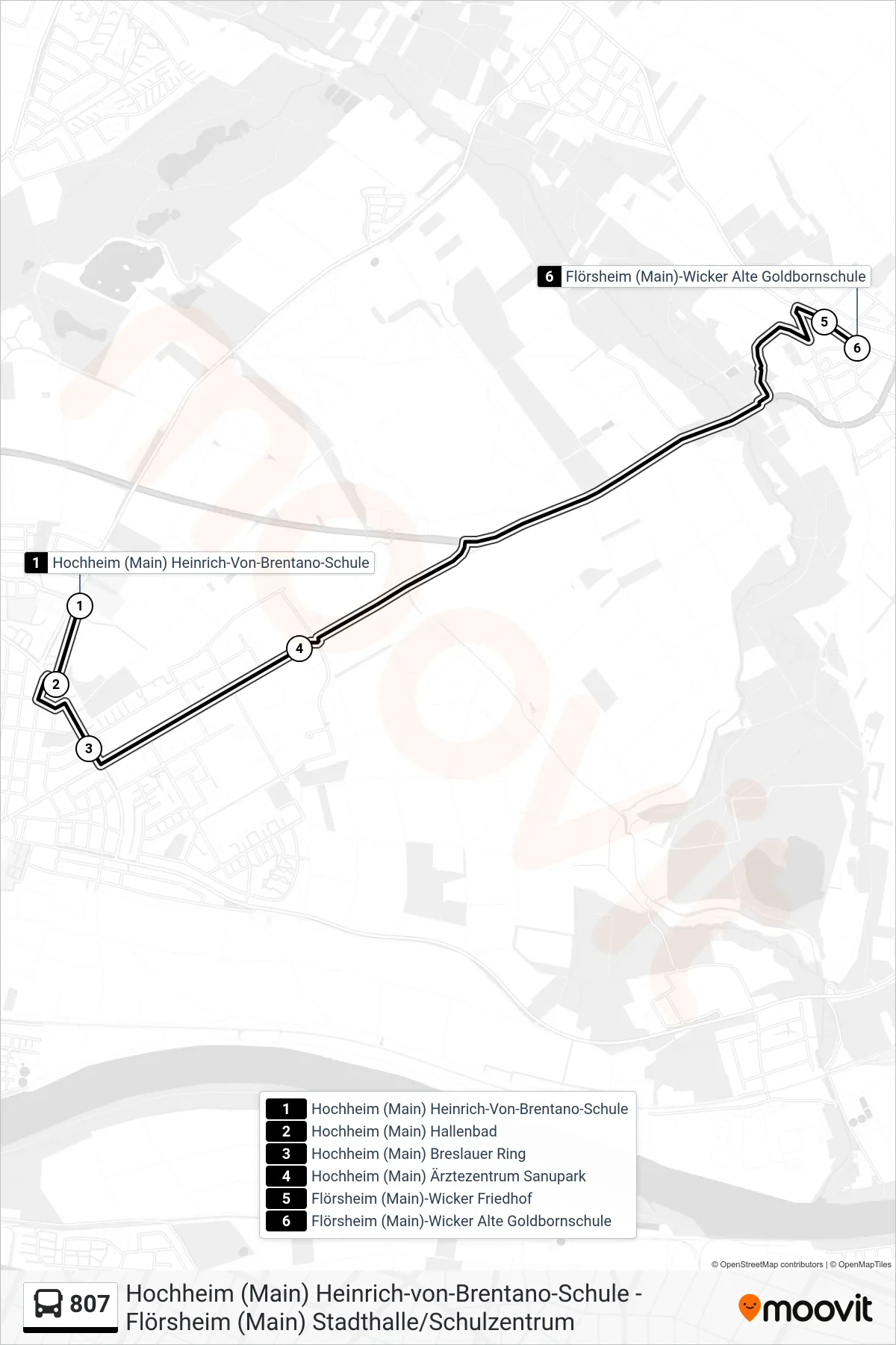 807 bus Line (Flörsheim (Main)-Wicker Alte Goldbornschule) route and stops on a map