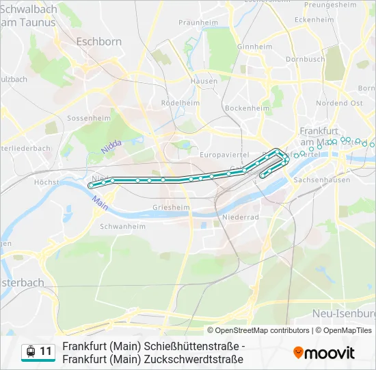 Трамвай 11: карта маршрута