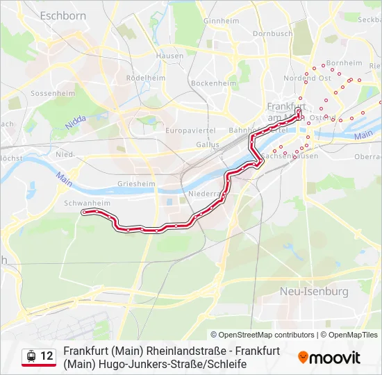 Трамвай 12: карта маршрута