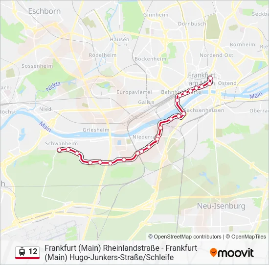 Трамвай 12: карта маршрута