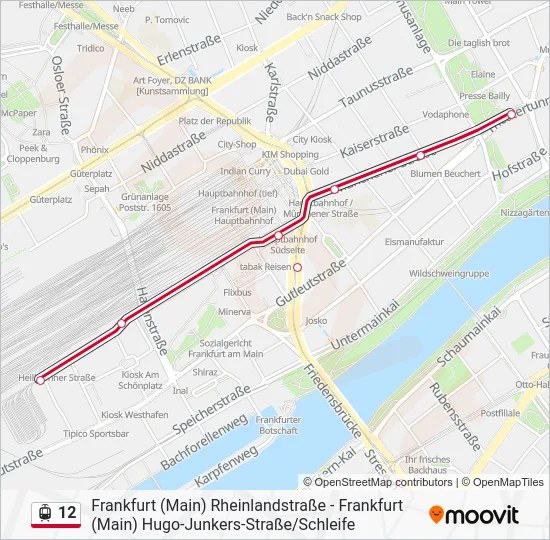 Трамвай 12: карта маршрута