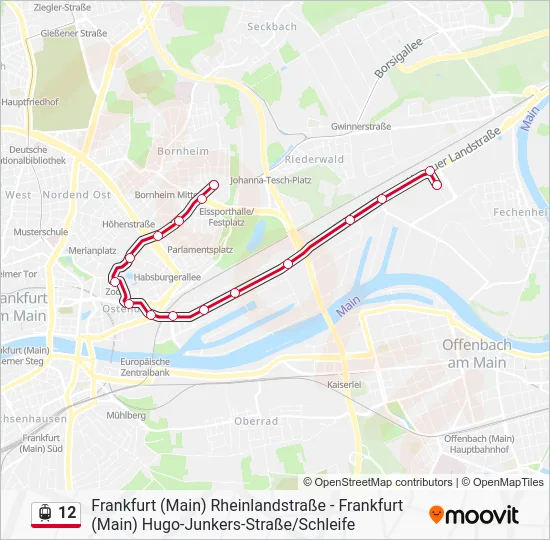 Трамвай 12: карта маршрута