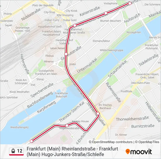 Трамвай 12: карта маршрута