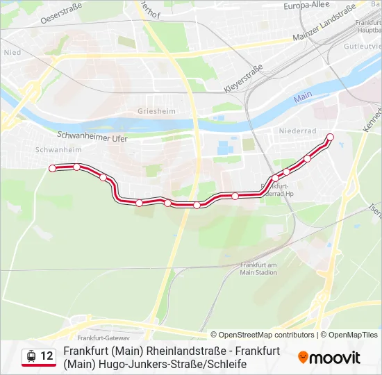 Трамвай 12: карта маршрута