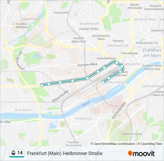 Straßenbahnlinie 14 Karte