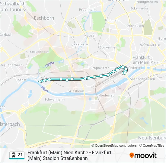 Трамвай 21: карта маршрута