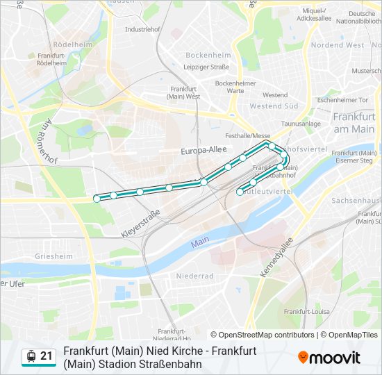Трамвай 21: карта маршрута