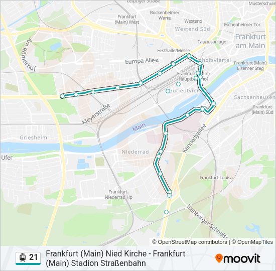 Трамвай 21: карта маршрута