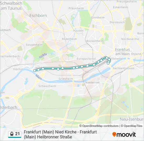 Трамвай 21: карта маршрута