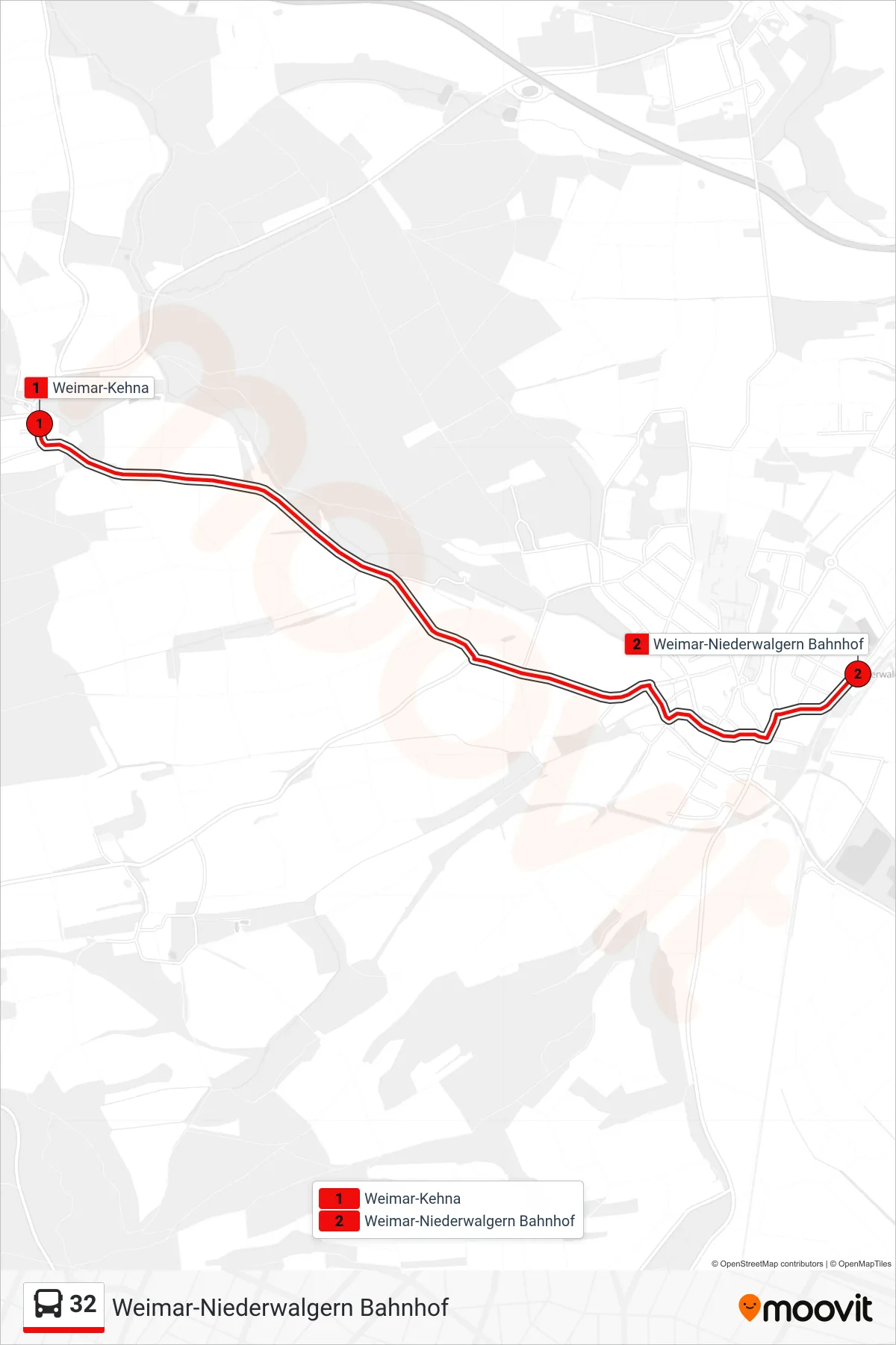 Linie 32 (Bus) Richtung Weimar-Niederwalgern Bahnhof: Route und Haltestellen auf der Karte
