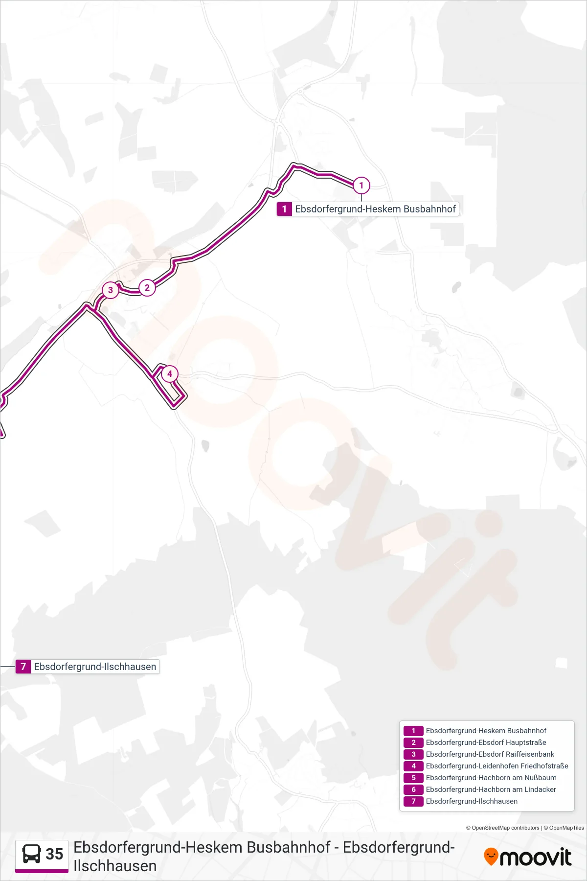 35 bus Line (Ebsdorfergrund-Ilschhausen) route and stops on a map