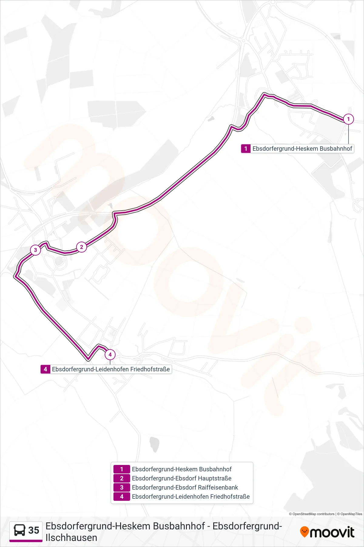 Linie 35 (Bus) Richtung Ebsdorfergrund-Leidenhofen Friedhofstraße: Route und Haltestellen auf der Karte