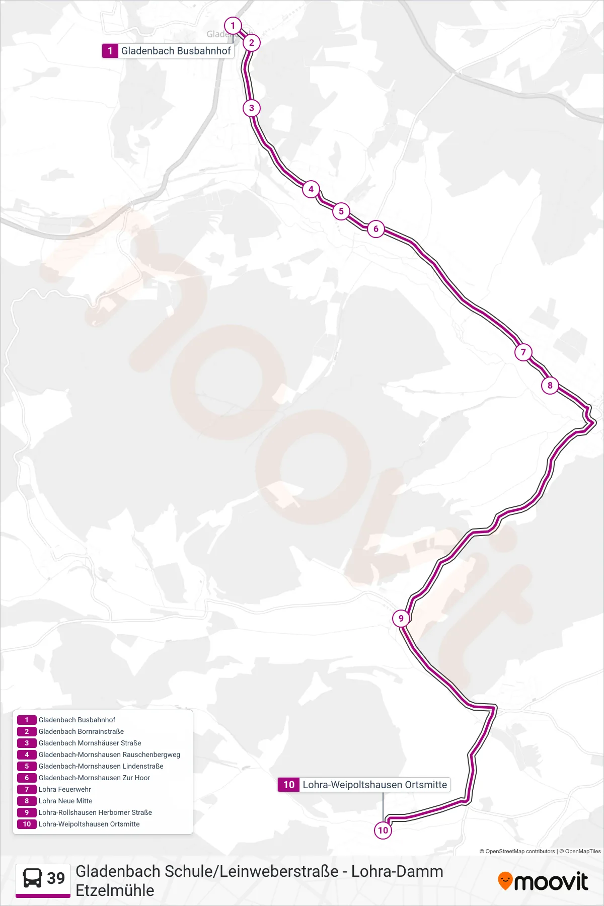 39 bus Line (Lohra-Weipoltshausen Ortsmitte) route and stops on a map