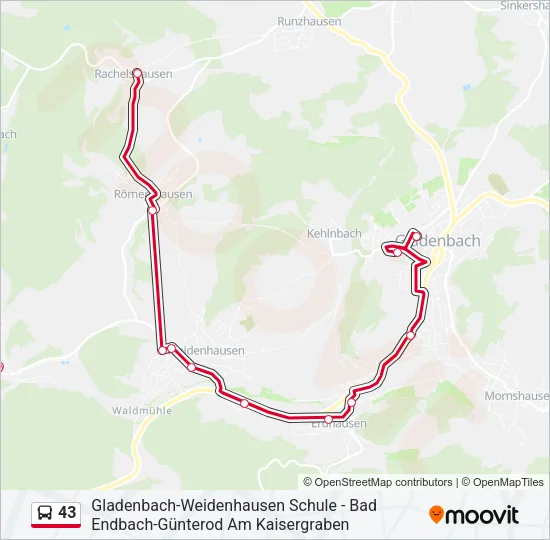 43 Bus Line Map