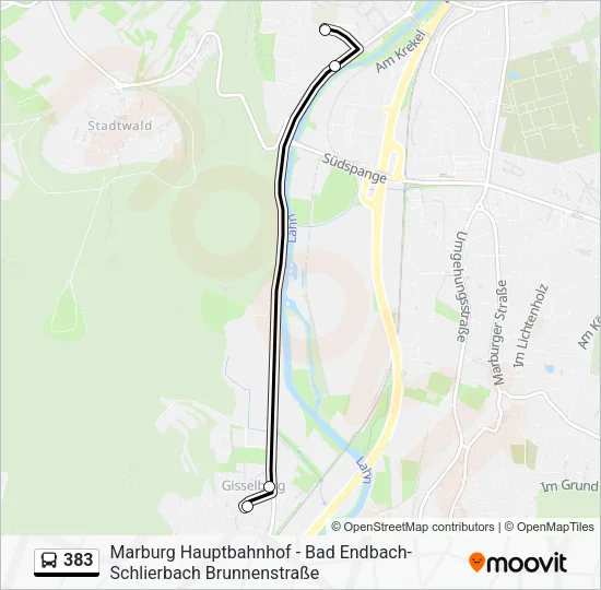 Автобус 383: карта маршрута