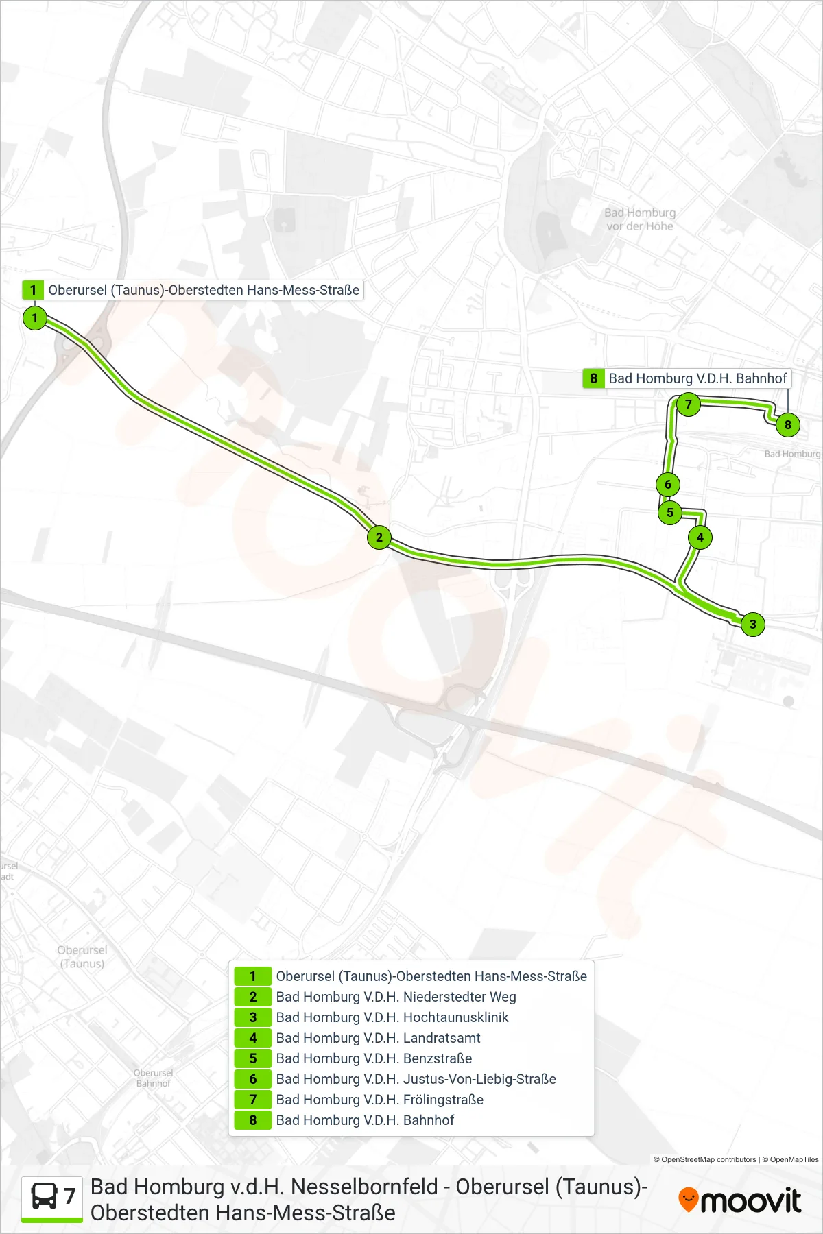 7 bus Line (Bad Homburg V.D.H. Bahnhof) route and stops on a map
